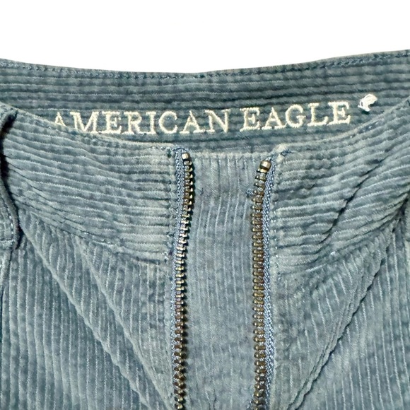 American Eagle High Rise A Line Zip Front Y2K Corduroy Blue Gray Mini Skirt - Picture 10 of 11